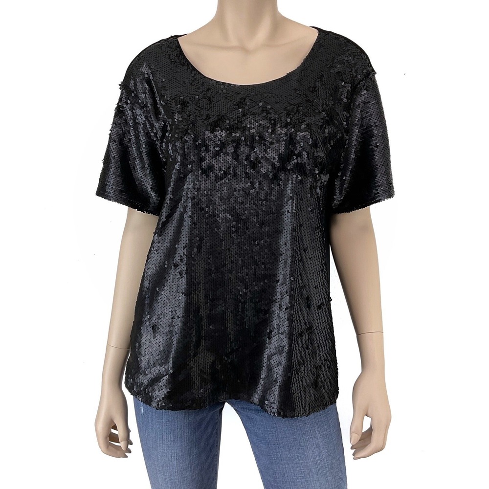 Worthington Women's Black Sequin Short Sleeve Top Size‎ Medium NWT